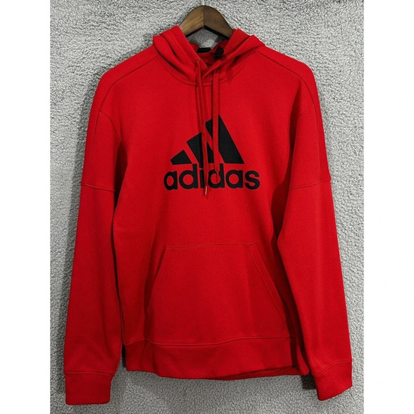Adidas Sweatshirt Men Small Red Fleece Pullover Hoodie Pockets Outdoors Gorpcore - Picture 1 of 9